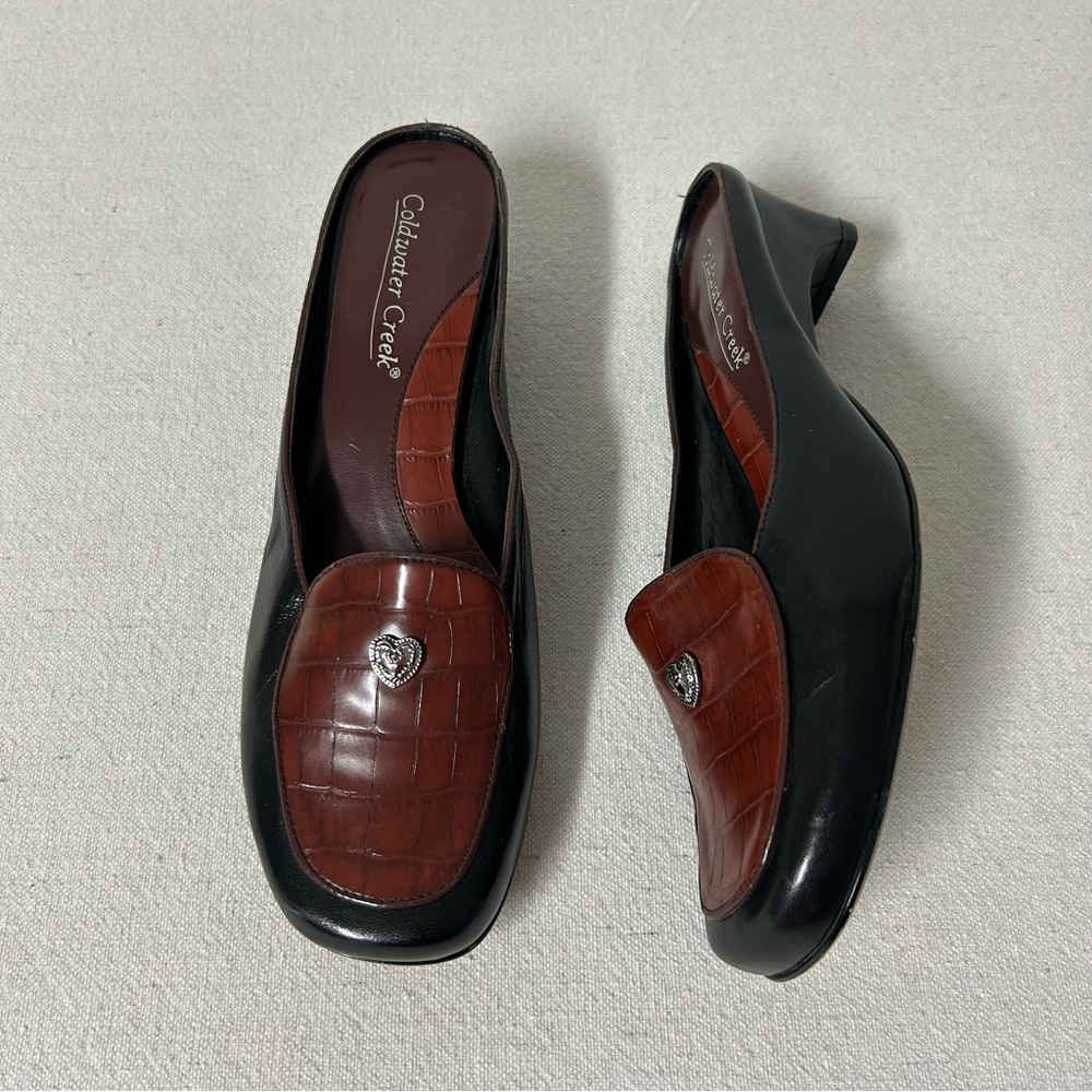 Coldwater Creek Mules Womens 7M Black Brown Leather